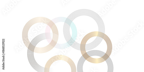 Abstract overlapping circles in gold silver and teal hues