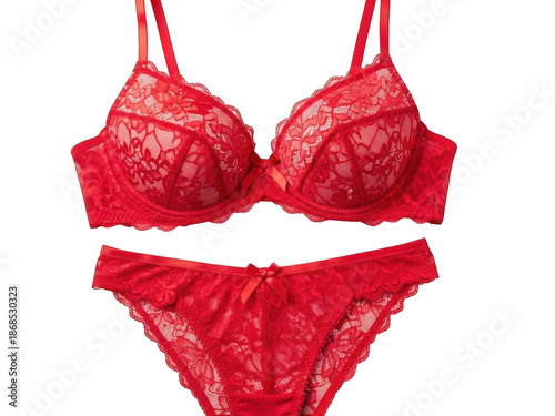 Red lace bra and panty set isolated on transparent background