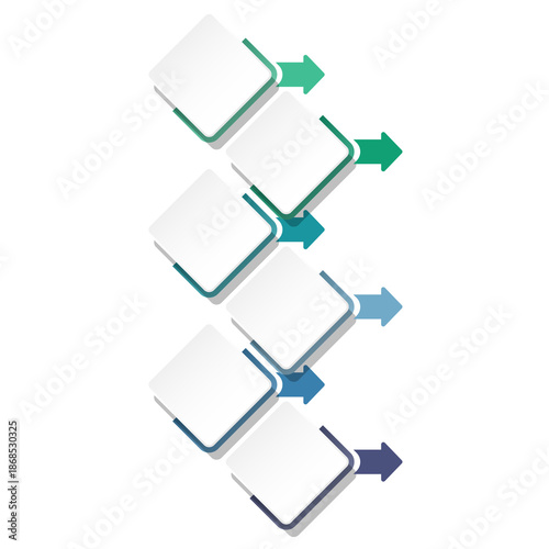 Infographic 6 successive steps, elements and space for data.