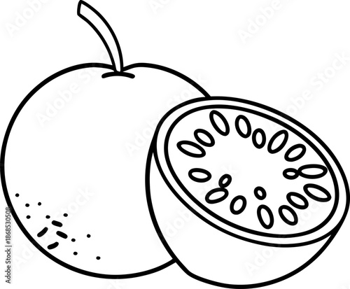 whole and sliced passion fruit with seeds tropical fresh fruit, healthy organic food, nature snack illustration