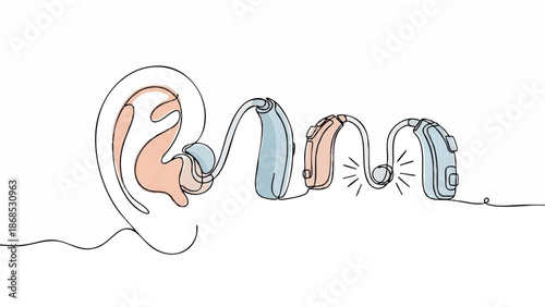 Hearing Aid Technology Connected to Human Ear Illustration.