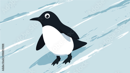 Cartoon Penguin on Ice Illustration, Antarctic Wildlife