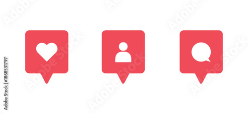 Social media likes and comments vector icon set, interaction symbols, followers and notifications, and button icons for digital marketing