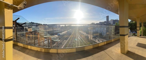 panorama sur la nouvelle passerelle de la gare de Quimper en Bretagne Cornouaille Finistère France	