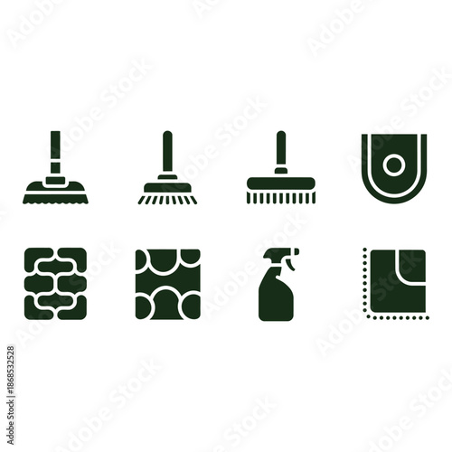 Cleaning essentials icons set for housekeeping tasks