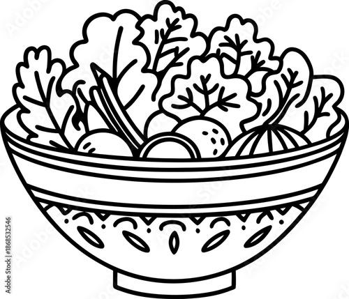 Fresh vegetable salad bowl with leafy greens, tomatoes, and onions, healthy food concept