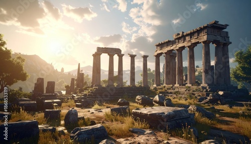 Ancient Ruins at Sunset - A Journey Through Time and History.