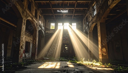 Sunlight Streams Through Abandoned Industrial Building - A Hauntingly Beautiful Scene.