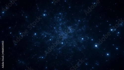 Abstract cosmic background with glowing blue stars and particles. Represents the vastness of space and the mysteries of the universe