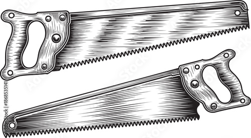 Hand drawn style Saw silhouette set isolated on transparent background