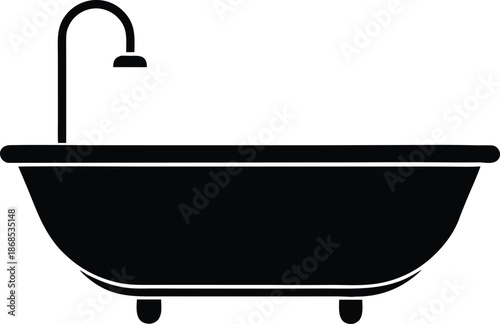Bathtub with shower head icon, Modern bathroom bathing equipment