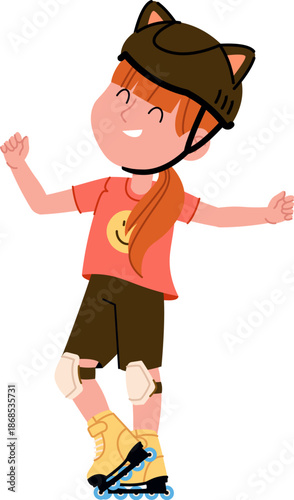 Girl Rollerblading With Helmet