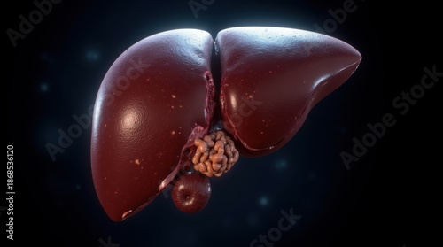 A 3D illustration of a liver resection showing cut sections and remaining healthy tissue for educational purposes. 
