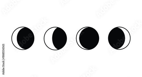A sequence depicting the phases of the moon in black and white silhouette