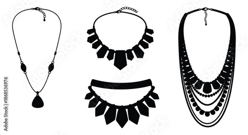 Elegant necklace designs in black and white showcasing various styles a silhouette