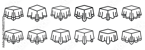 sacred tablecloth Outline Icon Set. Maundy Thursday line art icons