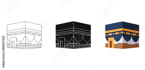 The Kaaba Vector Set in Three Styles — Line Art, Silhouette and Color Version for Islamic Design, App UI, Posters and Branding