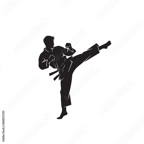 Martial Arts Kick Silhouette Vector of a Male Fighter Performing a High Side Kick