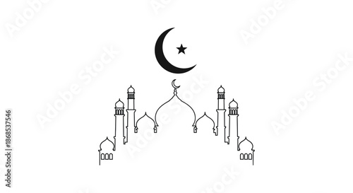 Pakistani crescent and star with mosque outline a striking black and white silhouette