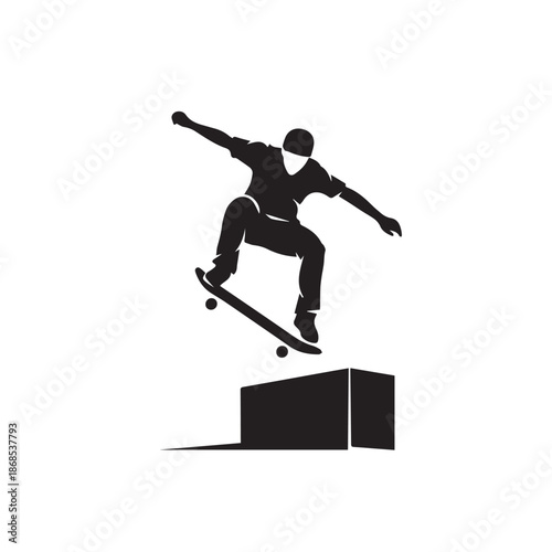 Skateboarder Jumping Extreme Sports Silhouette Vector Illustration