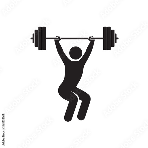 Weightlifting Icon of Man Lifting Barbell in Squat Position, Black Silhouette Gym Pictogram