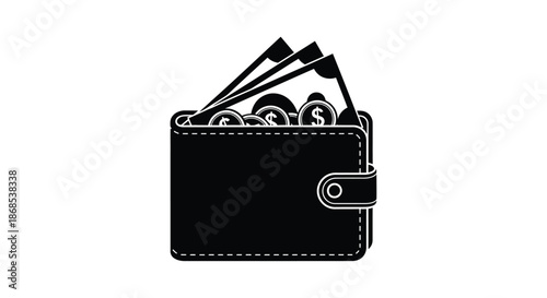 Open wallet filled with cash and coins a minimalist graphic representation silhouette