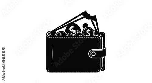 Open wallet overflowing with money and coins a financial abundance illustration silhouette