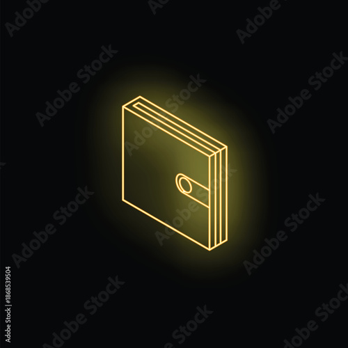 Neon yellow isometric wallet glowing on a dark background