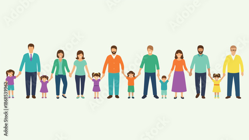 Diverse Families and Generations Holding Hands Vector Illustration