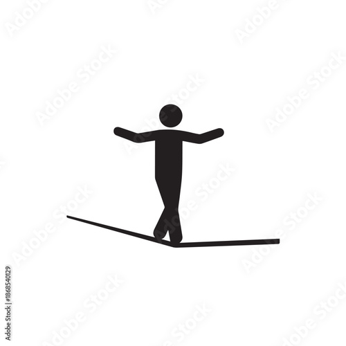 Tightrope Walker Icon Balancing on a Thin Line Symbolizing Risk and Challenge