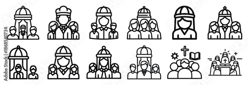 holy tradition gathering Outline Icon Set. Maundy Thursday line art icons