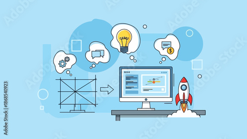 Creative Project Development and Launch on Computer Screen.