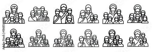 jesus and disciples Outline Icon Set. Maundy Thursday line art icons