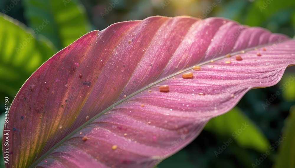 custom made wallpaper toronto digitalClose-Up of a Vibrant Purple Leaf with Water Droplets in a Lush Green Natural Environment