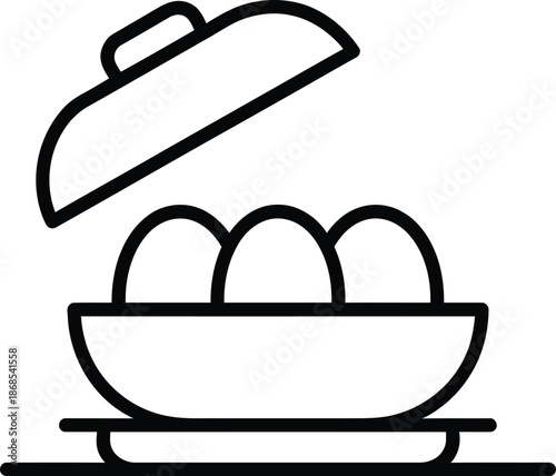 Bowl of three eggs with a lid slightly ajar