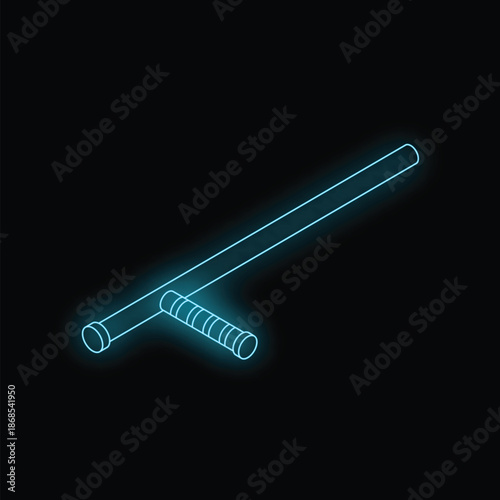Glowing blue neon outline of a police baton on a black background