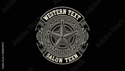 Western Text Salon Texn Texas Star Emblem.