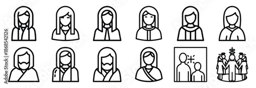 sacred fellowship Outline Icon Set. Maundy Thursday line art icons