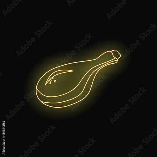 Glowing neon yellow butternut squash illuminating black background, creating a vibrant and eye catching image