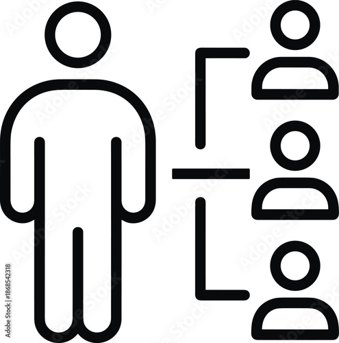Human resource management icon, business hierarchy structure symbol, leader connecting with team members, referral program network vector illustration, corporate delegation concept.