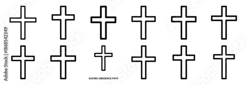 sacred obedience path Outline Icon Set. Maundy Thursday line art icons