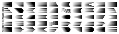 Black cartoon or comic speed lines with round corners. Simple line with motion effect. Comic book design element. Vector collection.