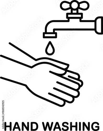 Cleanliness icon: hands being washed under a running tap with water droplet