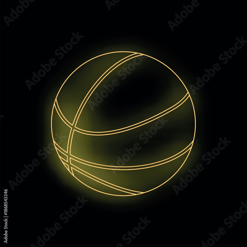 Neon yellow basketball glowing on a black background, representing sports, competition, and athleticism