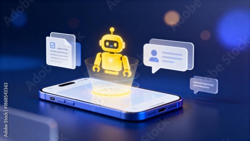 Wallpaper Mural Robot hologram on smartphone with icons Torontodigital.ca