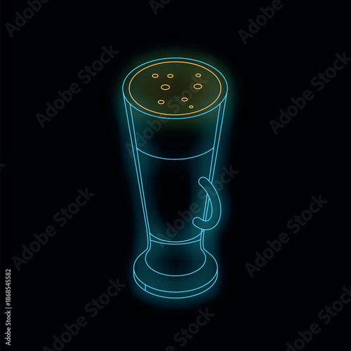 Refreshing neon irish coffee with whipped cream and spices glowing on black background