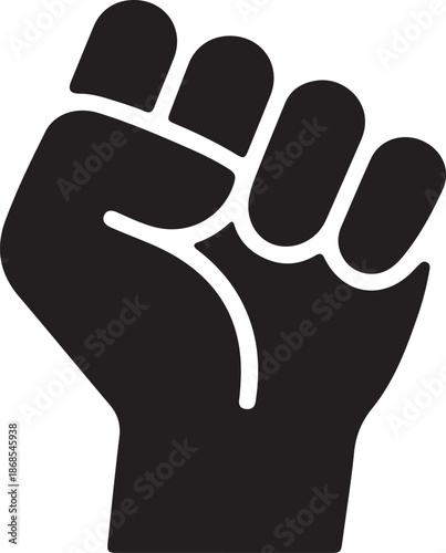 Raised Fist Power Protest Vector Icon, activist symbol, revolution icon, rights movement.