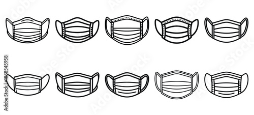 surgical mask medical health care outline icon set, line art minimal design