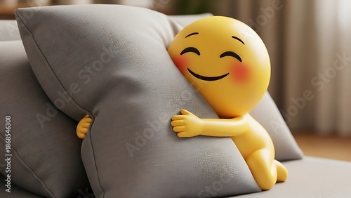 Emotional figure embracing a pillow illustration