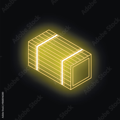 Neon yellow bale of hay glowing on black background representing agriculture and farming